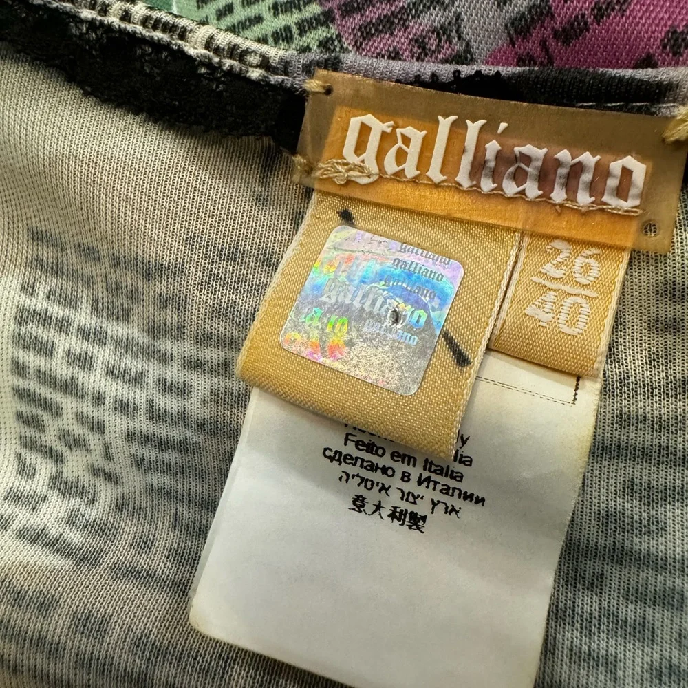 Galliano Vintage Pastel Newspaper Print Long Sleeve Dress - Picture 4 of 16